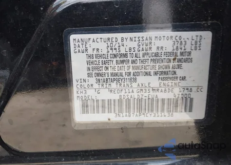 2014 Nissan Sentra Sv from USA, damaged, VIN 3N1AB7AP9EY311638